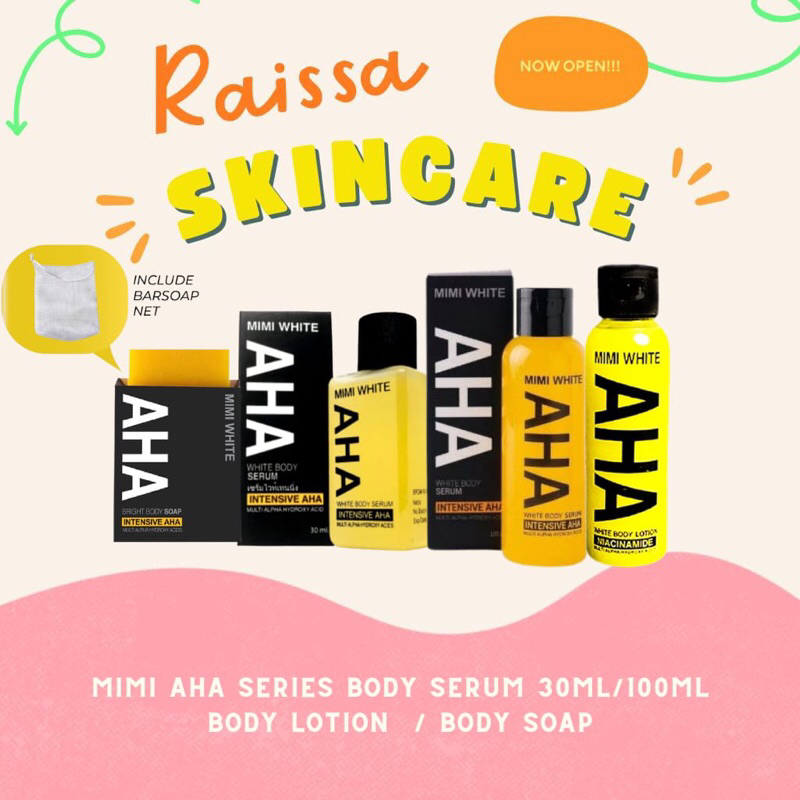 mimi white aha serum 30ml/100ml | body lotion & body soap original bpom pemutih kulit body serum