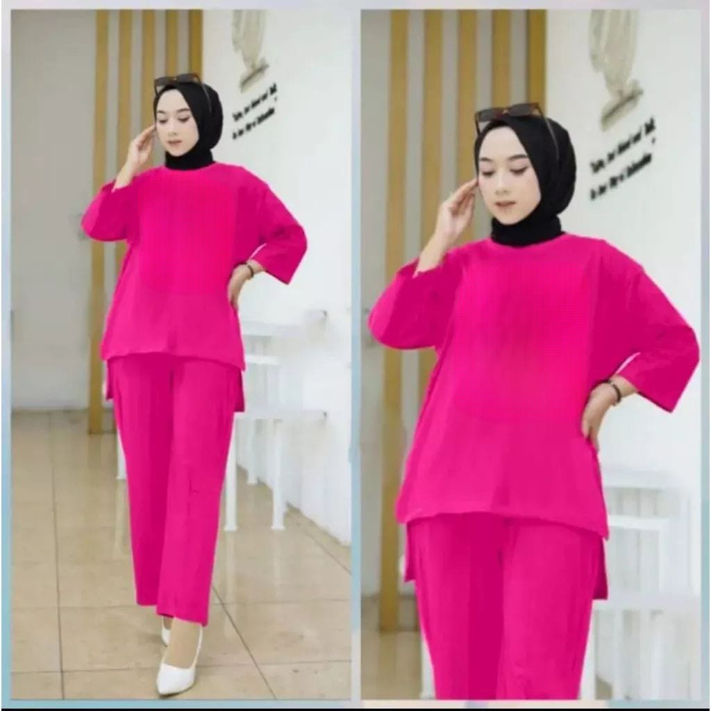 Charyatink - Setelan Tunik Polos Baju Hijab dewasa wanita sablon polycaton premium BAHAN BEBYTERRY  Ukuran M L XL