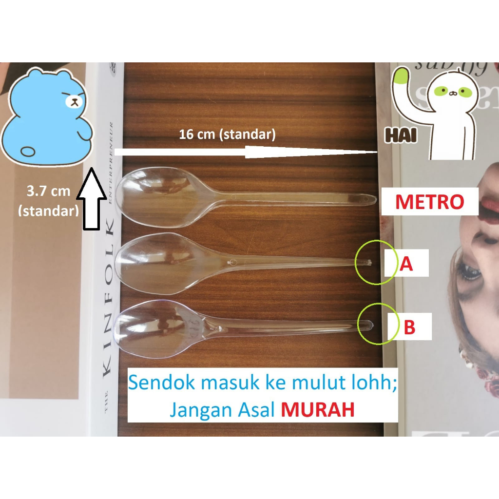 (ECER) SENDOK Plastik Tebel kuat HITAM Makan higienis Food Grade murah 25 50 100 bening putih