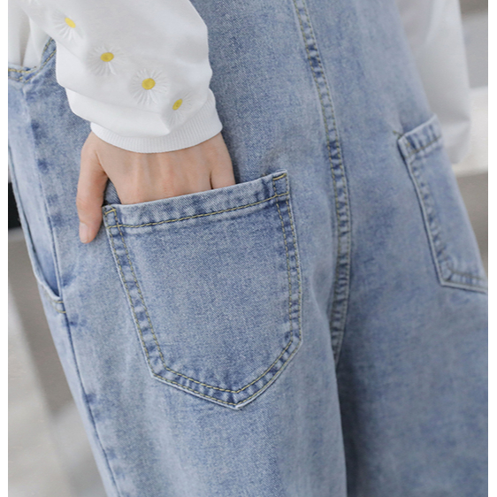 Jeans Jumpsuit Wanita Santai Biru muda / Overall Denim Wanita Import