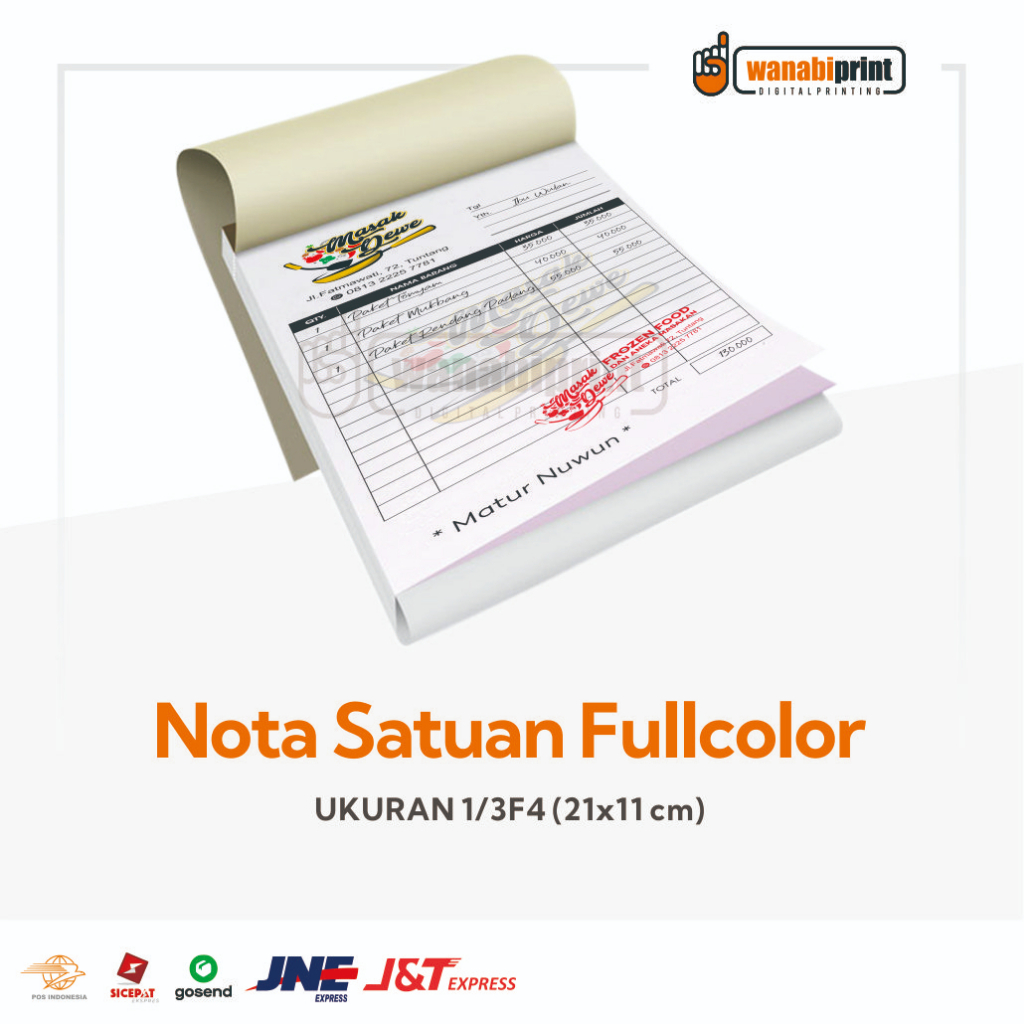

Cetak Buku Nota Satuan Kredit Invoice Kontan Kwitansi Jual Beli NCR Kalkulator Custom Ukuran 1/3 F4