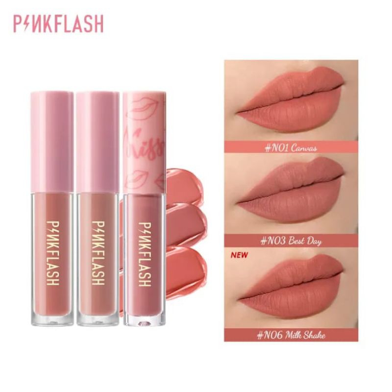 PINKFLASH OhMyKiss 3PCS Lip Tint Set matte Liquid Lipstik Soft Long lasting(N01+N03+N06)
