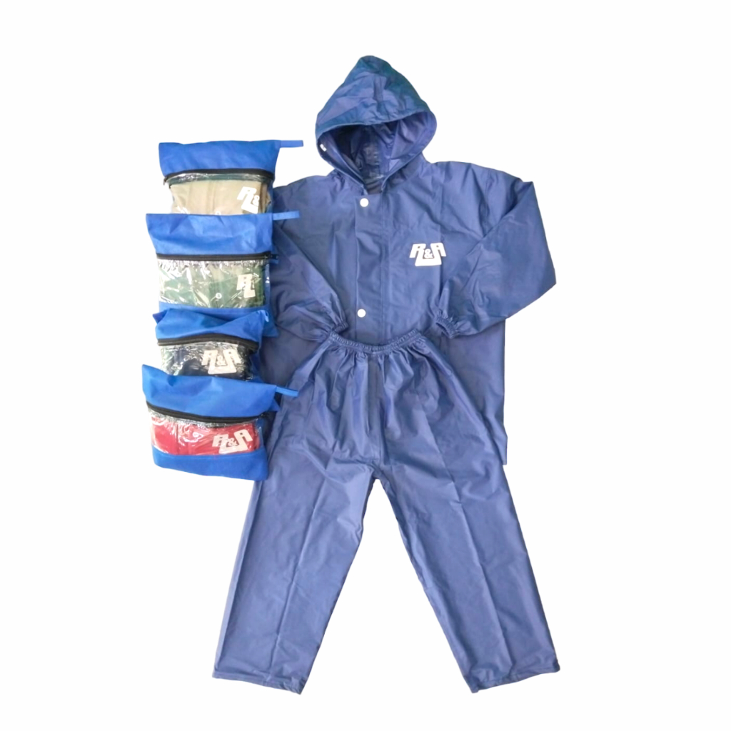 R&amp;A - Jas Hujan Setelan Anak SD / Mantel Anak Laki laki Perempuan / Raincoat Bahan PVC NYLON Biru Premium