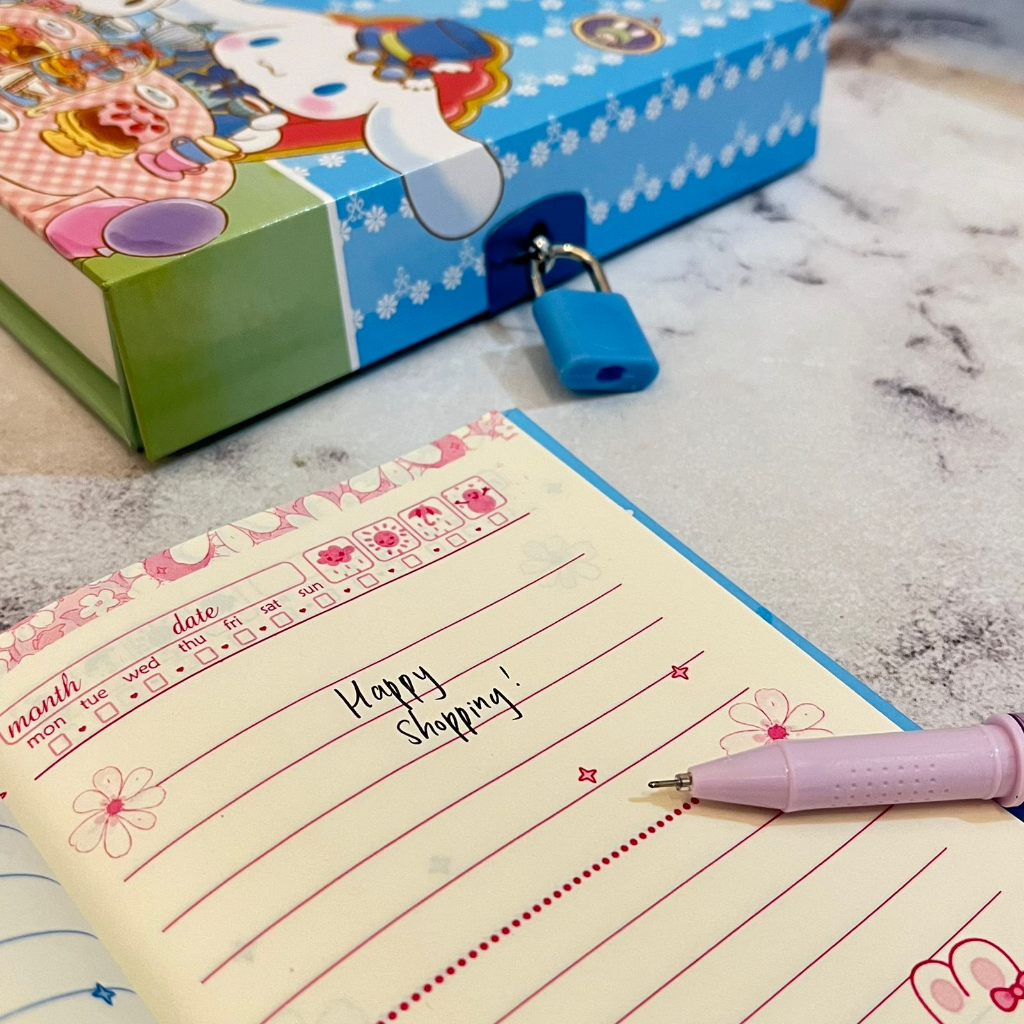 Buku Gembok SANRIO Super Lucu Spesial isi 90 hal MURAH ready 3 Variant / Buku Tulis SANRIO model Kunci gembok Kuromi Melody Cinnamorol Imut Unik BEST QUALITY bisa COD