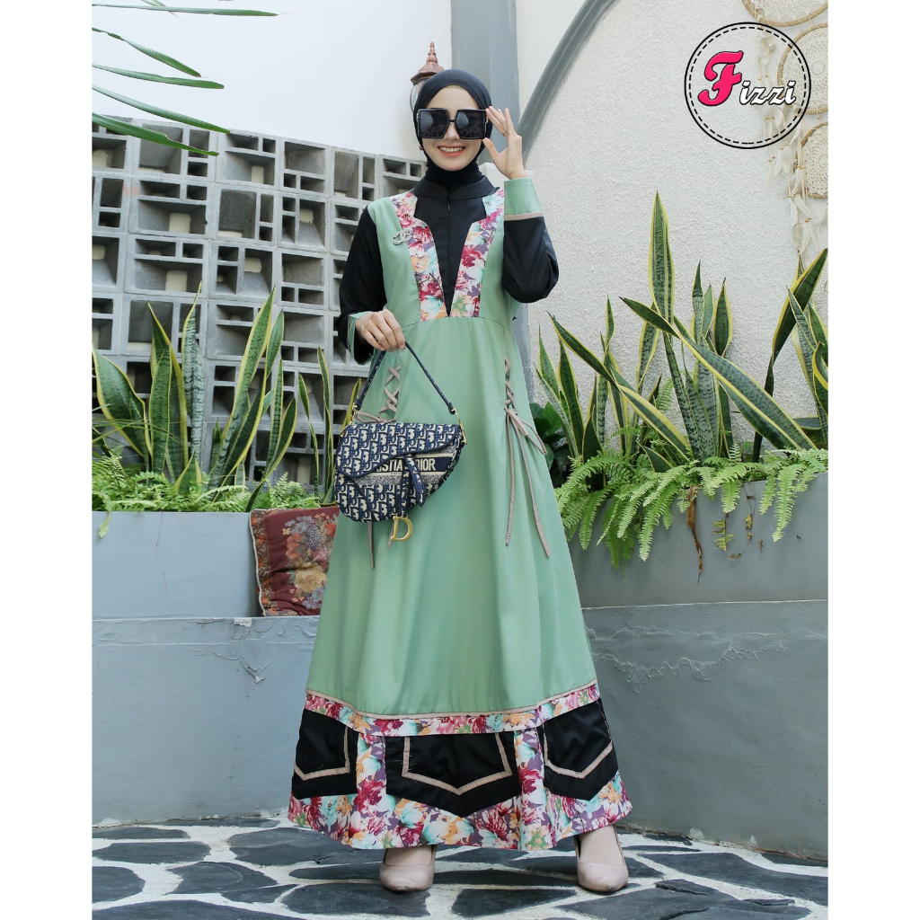 M12 Gamis fizzi gamis toyobo kombinasi gamis muslimah bahan adem gamis motif bunga tali gamis yang p