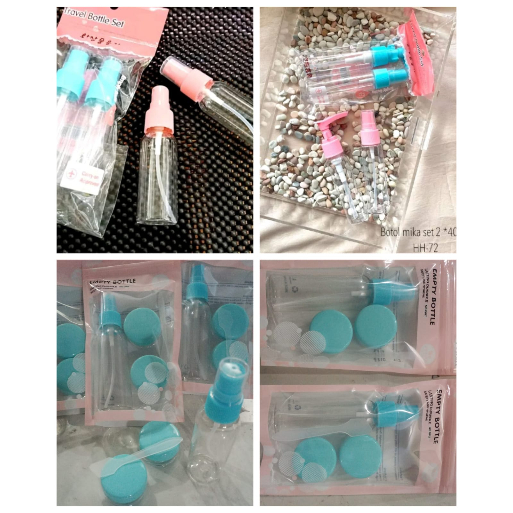 Botol travel set 4 in 1 dan Botol Spray Plastik set 2 40ml