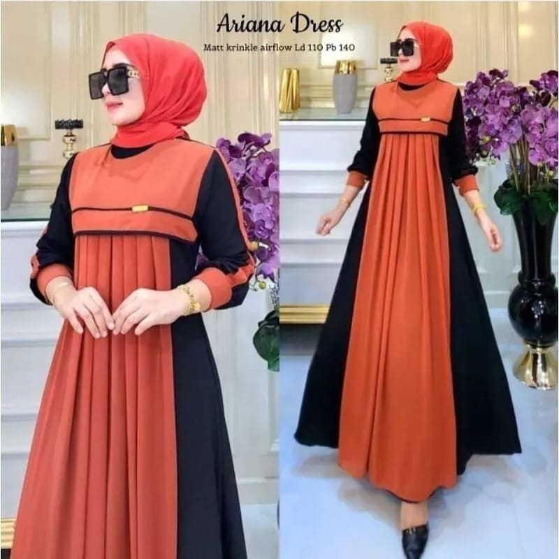 Baju Gamis Wanita Ariana Dress Crinkle Airflow Gamis Pesta Mewah Elegan Baju Kondangan Wanita Long Dress Muslim