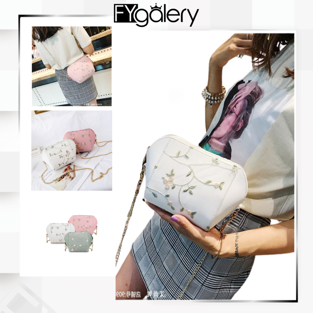 FYGALERY FYG1214 Tas Selempang Motif Bunga Bordir Perempuan Slingbag Fashion Wanita Sling Bag Korea Murah