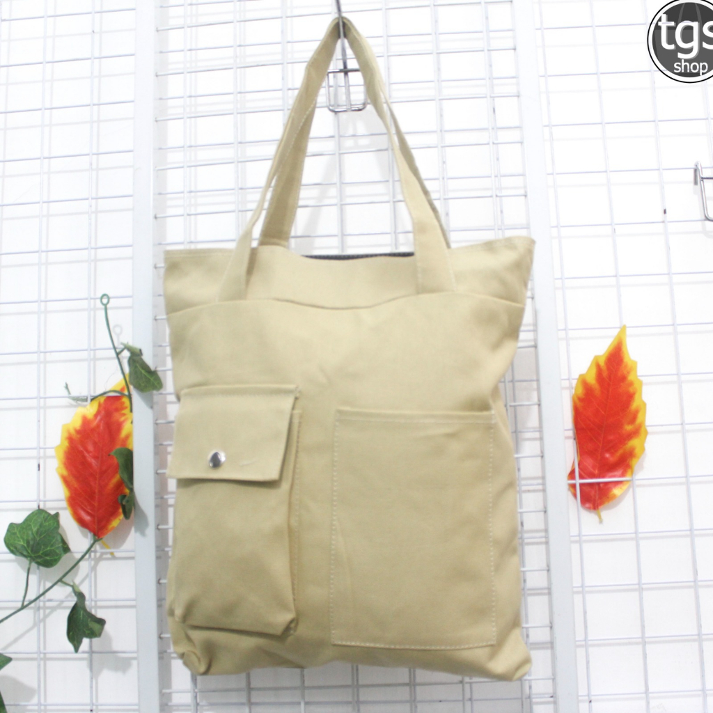 (TGS OLSHOP) -&gt; Totebag fashion stylish tote 2 saku tas totebag kain resleting tas tote