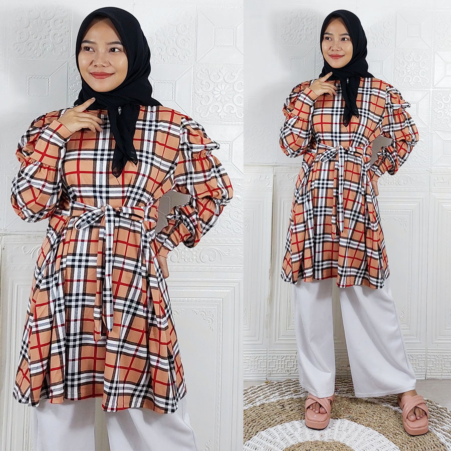 CARLINA TUNIK KOTAK BIG SIZE LENGAN BALON BAJU WANITA FASHION