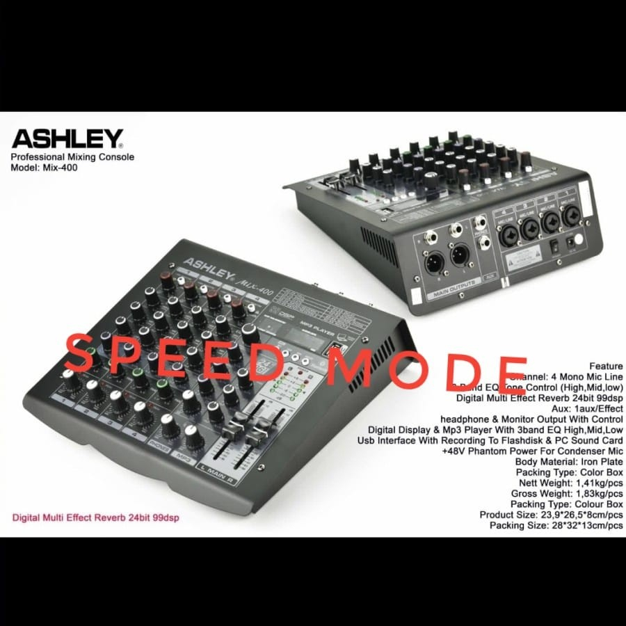 MIXER AUDIO ASHLEY MIX 400 MIXER ASHLEY MIX400 4 CHANNEL ORIGINAL