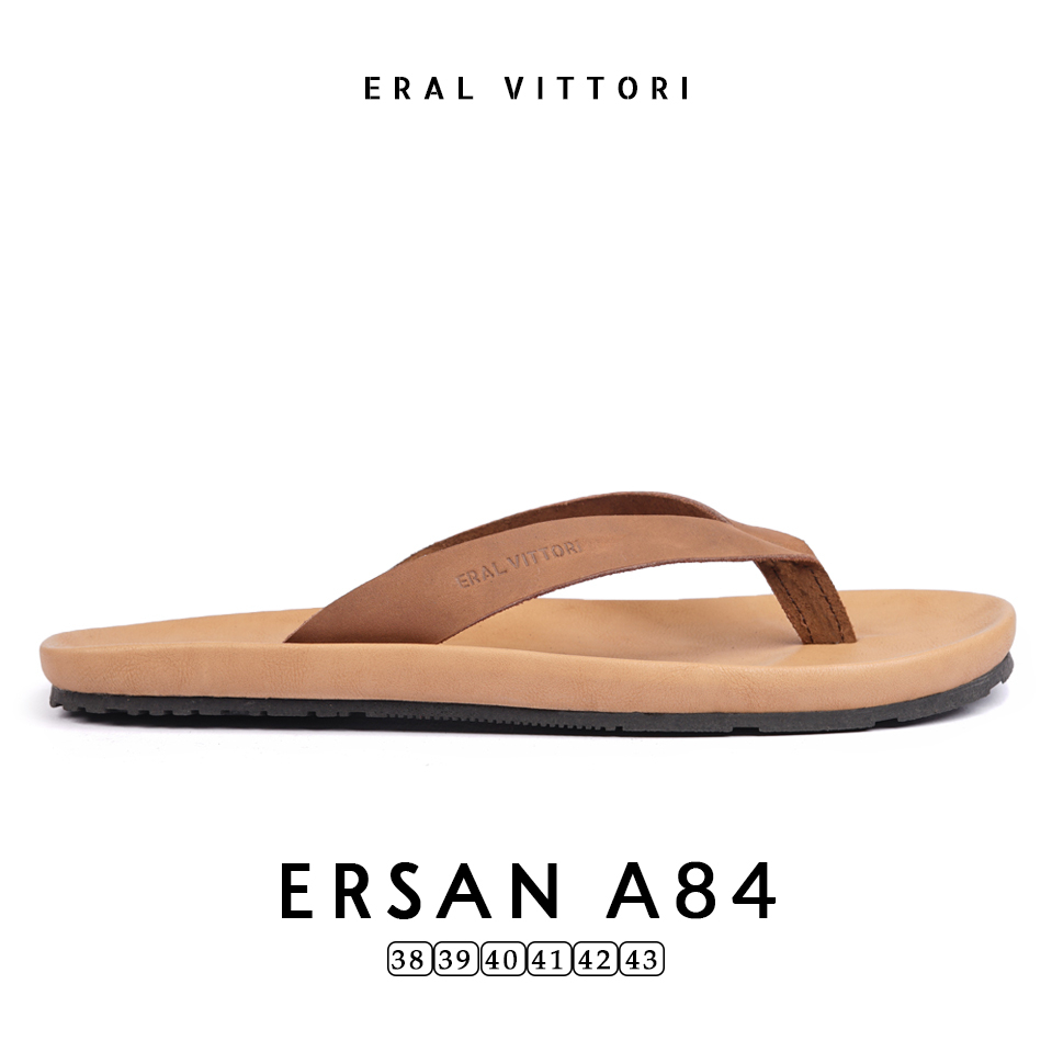 Eral Vittori  - Ersan A84 Sandal Jepit Kulit Harian Santai Pria TAN