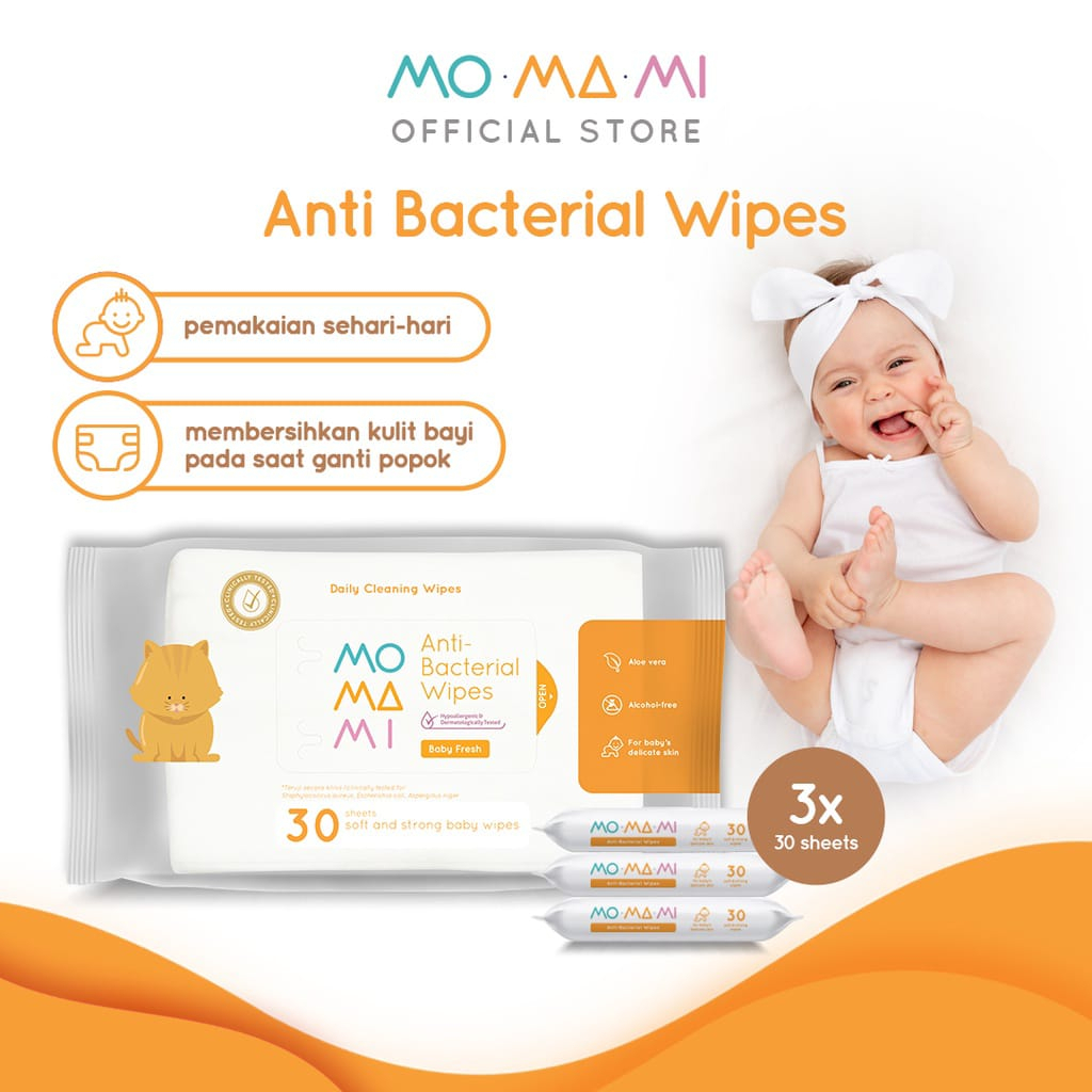 Momami Baby Antibacterial Wipes - Tisu Basah Anti Bakteri Bayi (30 Lembar)