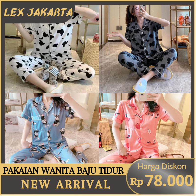 LEXJAKARTA B12 - BAJU TIDUR PIYAMA SET KEMEJA CP LENGAN PENDEK CELANA PANJANG IMPORT PIYAMA KEMEJA BAJU TIDUR WANITA