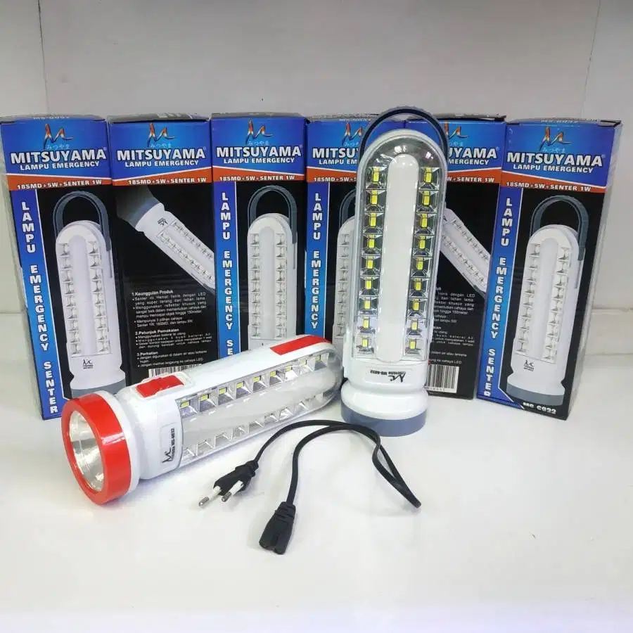 Lampu Emergency MS-6032 // Senter LED 18 SMD + 5 W + SENTER 1 W Mitsuyama