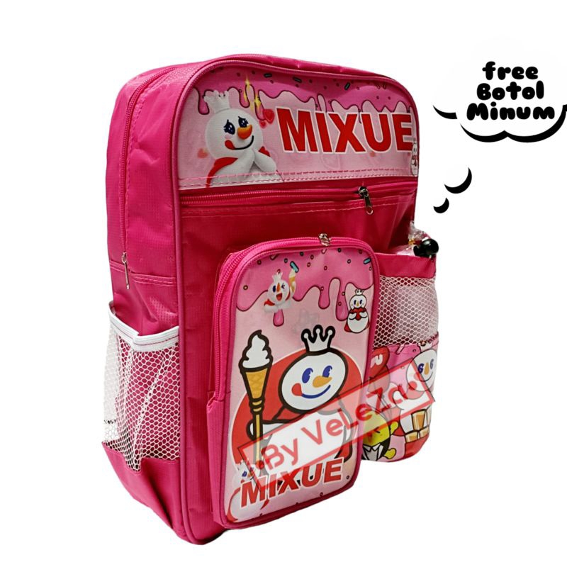 Tas Ransel Anak Karakter Mixue ice cream gratis waistbag botol minum - tas anak