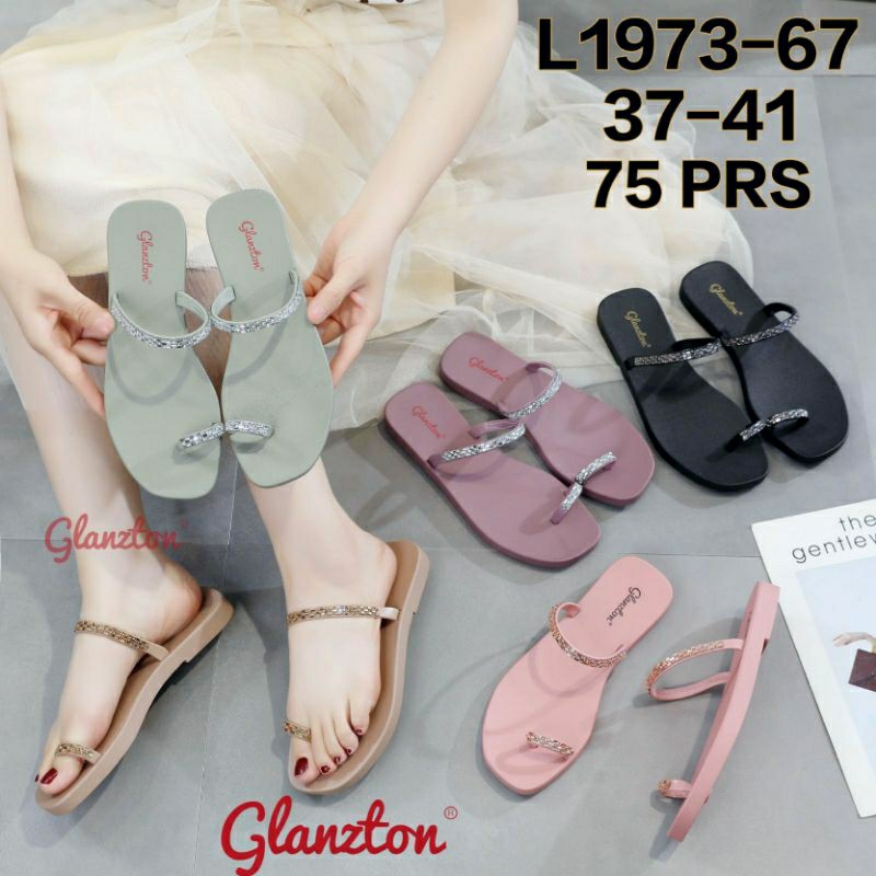 L1973-67 Sandal Glanzton Jepit Jempol Tali Manik Karet Jelly Selop Wanita Import Glanston L1973 Glaston 1973 Tali Blink Gliter Glitter Diamond Monte Chrome Sendal Japit Flat Cewek Perempuan Cantik Slop Impor Terbaru Murah 37-41 Viral Cantik Kekinian