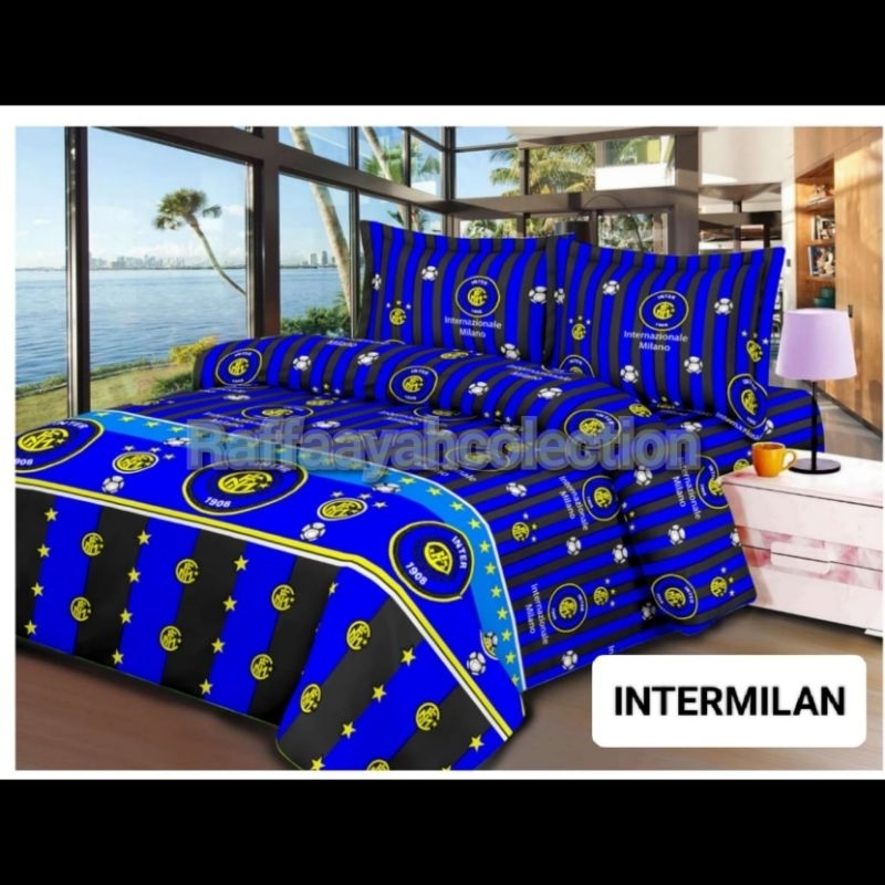 Sprei Motif Club Bola InterMilan 180x200 Free Sarung Bantal2 Sarung Guling1 Bahan Adem Halus Lembut