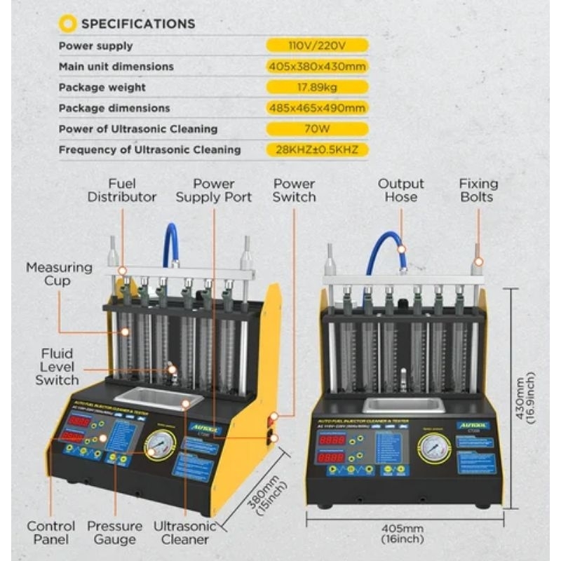 AUTOOL CT160 Fuel Injector Tester &amp; Heating Ultrasonic Cleaner Machine