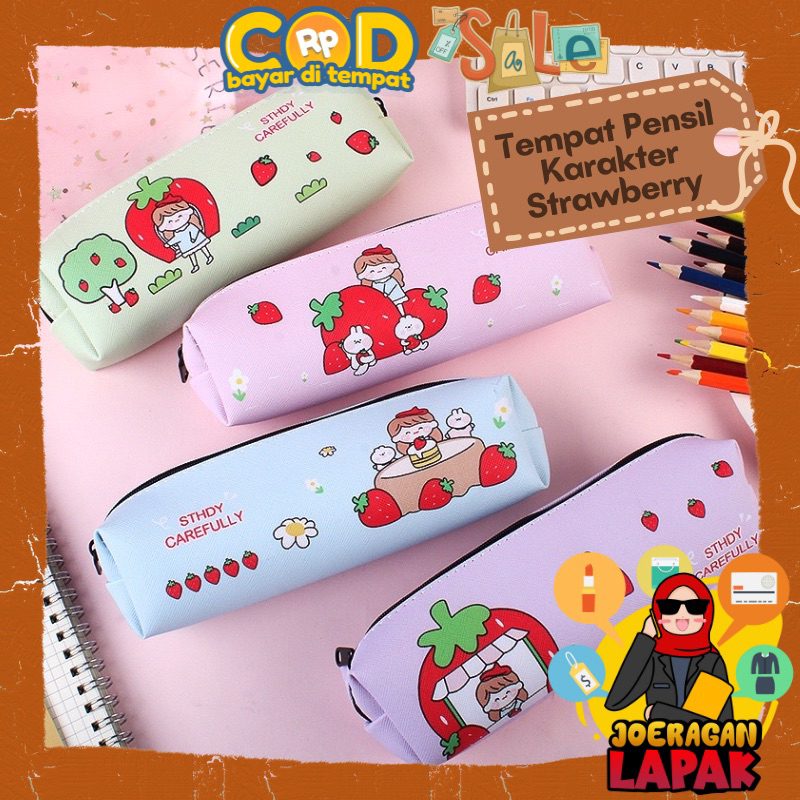 

⭐️JOERAGANLAPAK⭐️TEMPAT/KOTAK PENSIL STRAWBERRY KARAKTER LUCU CASE TEPAK RESLETING