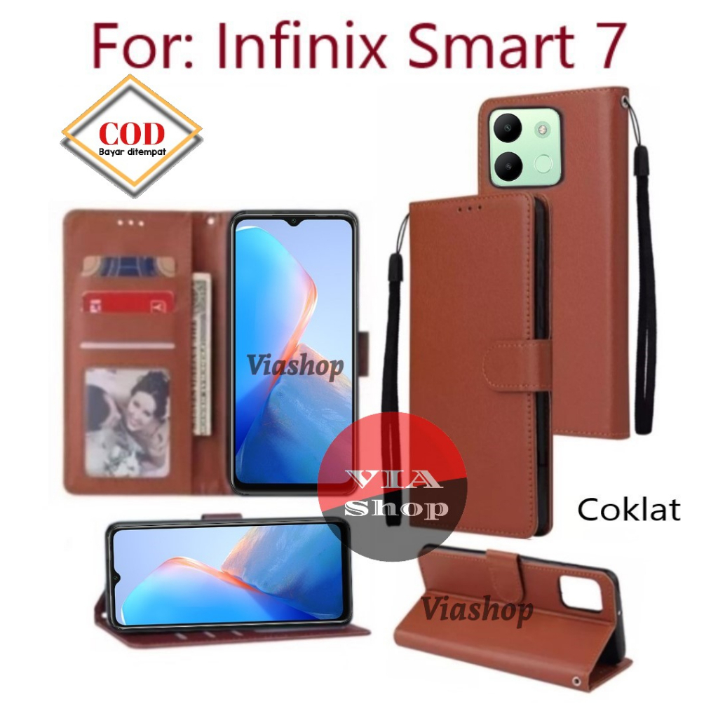 FLIPCASE INFINIX SMART 7 CASING DOMPET KULIT SINTETIS PREMIUM SARUNG BUKU HANDPHONE- FLIP LEATHER CA
