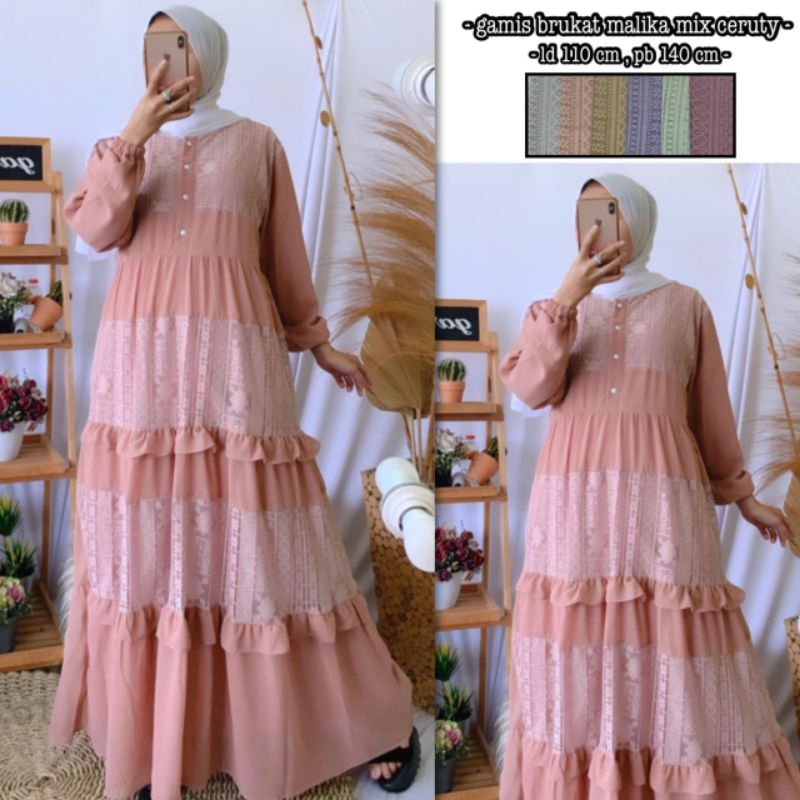 gamis baju muslim bahan Ceruti LD 110 cm PB 138cm muat untuk BB 40-70kg amanda