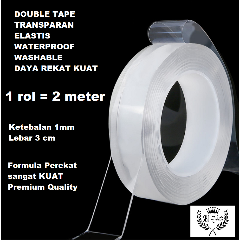 Double Tape Premium Nano Power Gel Selotip Nano Tape Isolasi 2 Sisi Lakban dobel tape Ukuran 2m x 3cm