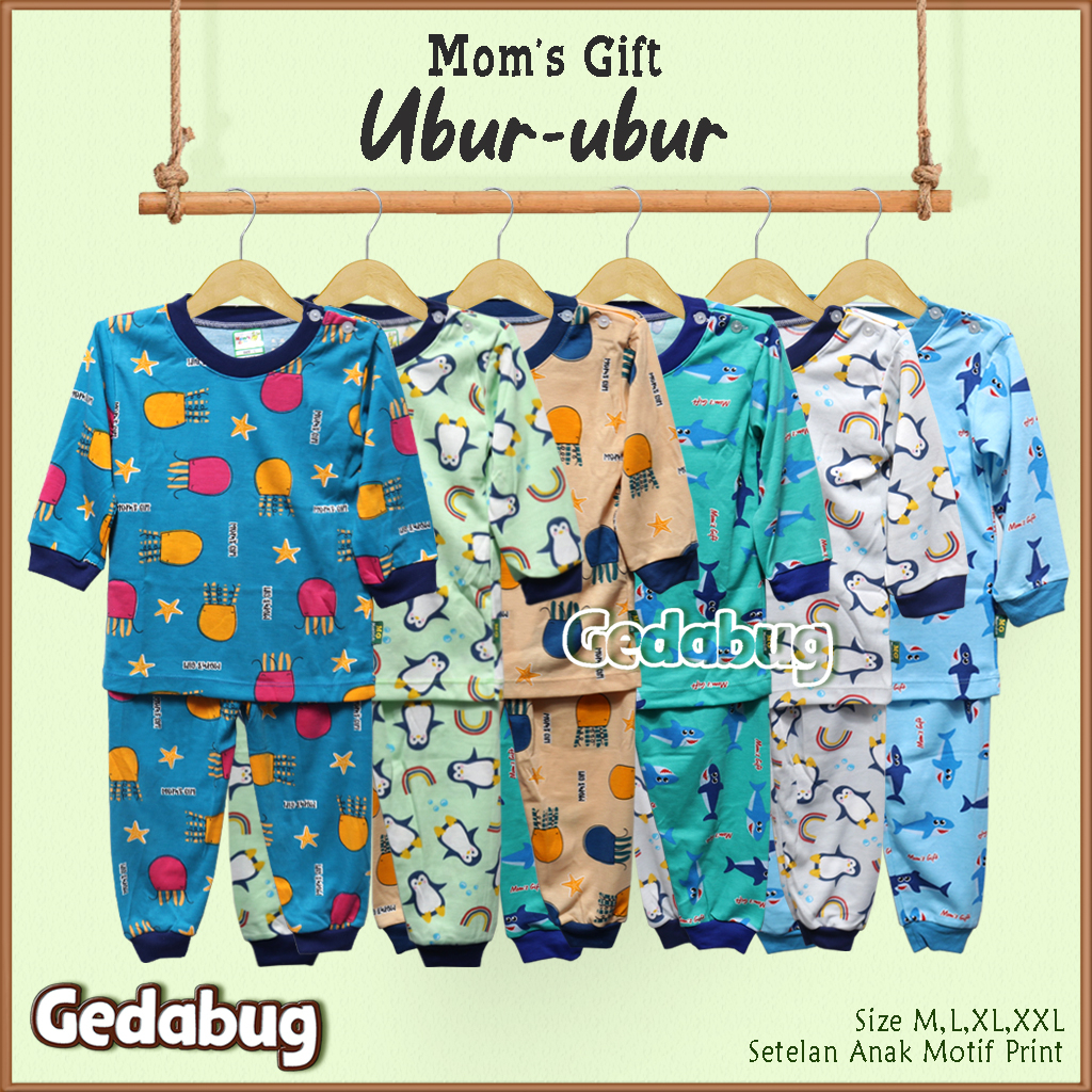 3 Setel - Setelan Anak Panjang Mom's Gift Ubur-ubur | Setelan Kaos anak Kancing Depan Moms Gift | Gedabug