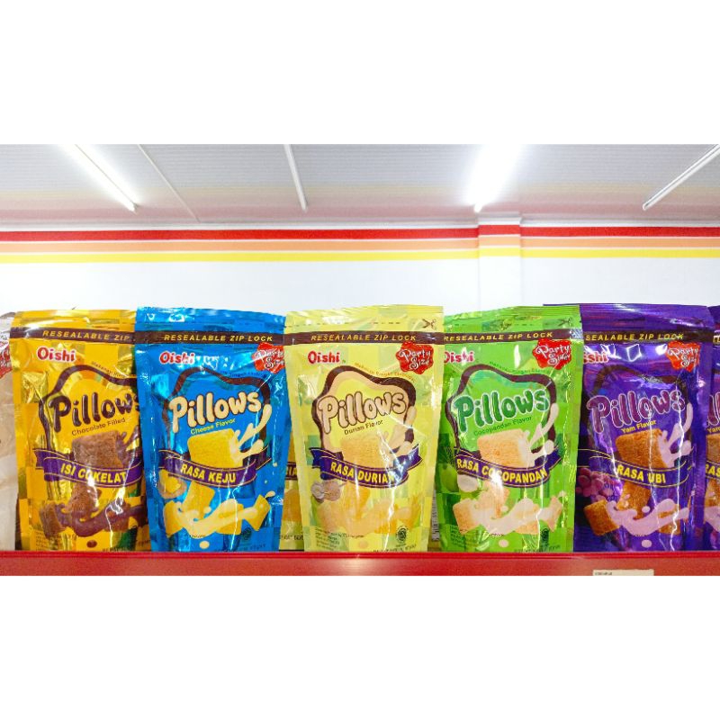 

OISHI PILLOWS COKLAT/ KEJU /DURIAN/ COCOPANDAN /UBI UNGU POUCH 100GR