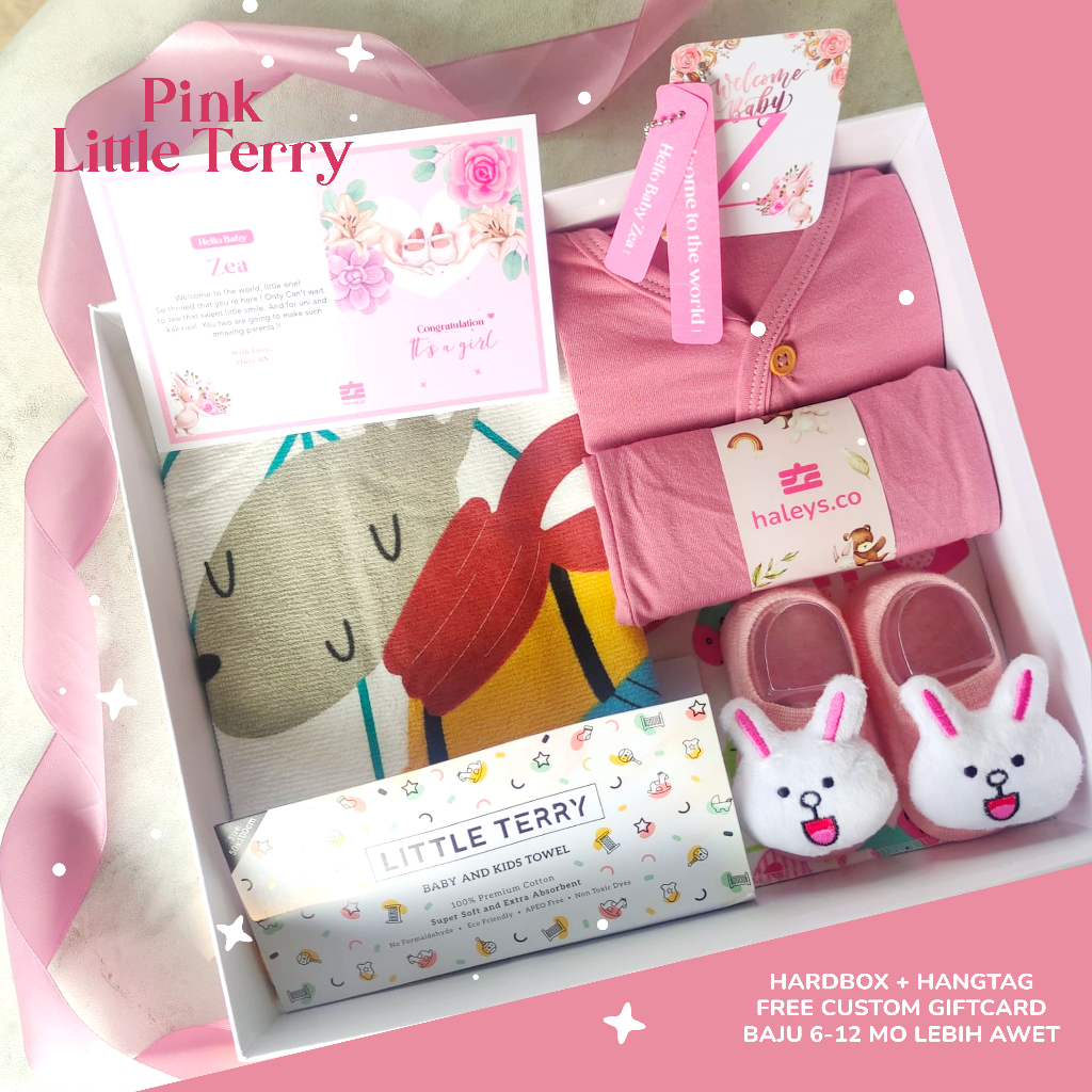 Haleys.co | Baby Hampers Ruby Little Terry  Paket Kado Baby Girl 0-12 month | Kado Lahiran Premium | Baby Gift Box |  Kado Bayi | Hampers Baby Girl | Hampers Bayi Perempuan  VARIAN LIBBY MAROON RUBY + TOWEL LITTLE TERRY ALPACA Pemberian yang terbaik untu