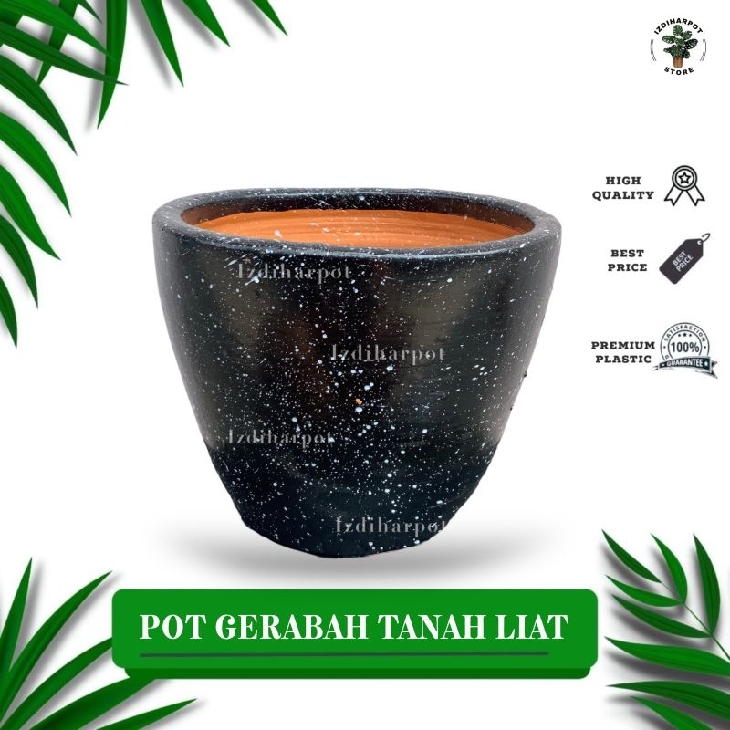 POT BUNGA TANAMAN GERABAH TANAH LIAT MOTIF SPRINKLE HITAM D21 - SPRINKLE HITAM