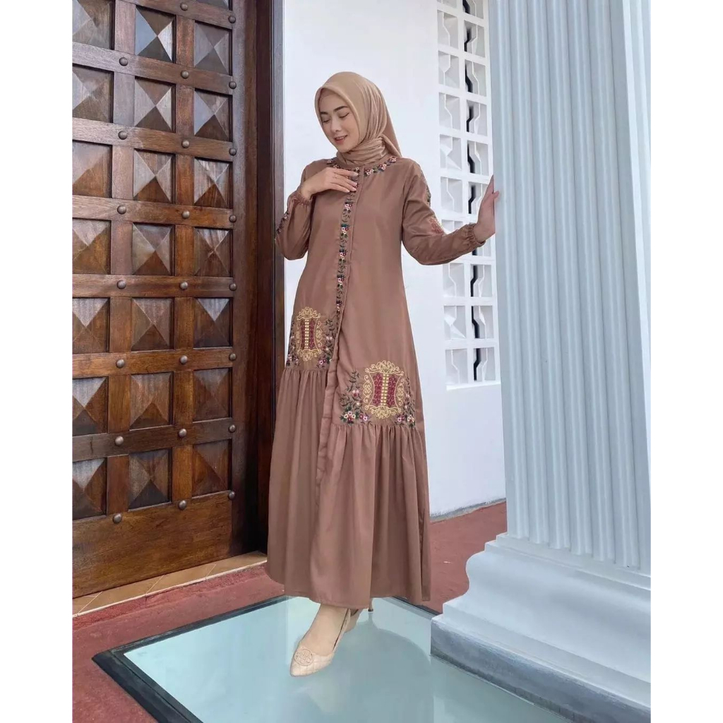 Baju Dress Wanita Kekinian Terbagus 2023 Adibah Dress Gamis Bordir Mewah terbaru Bahan Crinkle Gamis Kondangan Wanita Muslimah Dress Mewah Aplikasi Bordir Casual Daily