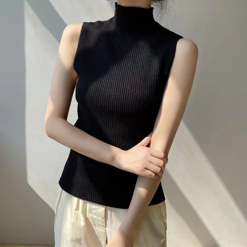 Sleeveless Knit Top Import 100% (T123) Turtle Neck Tanktop Inner Korean Style Fashion Wanita / Inner wanita Dalam baju Wanita