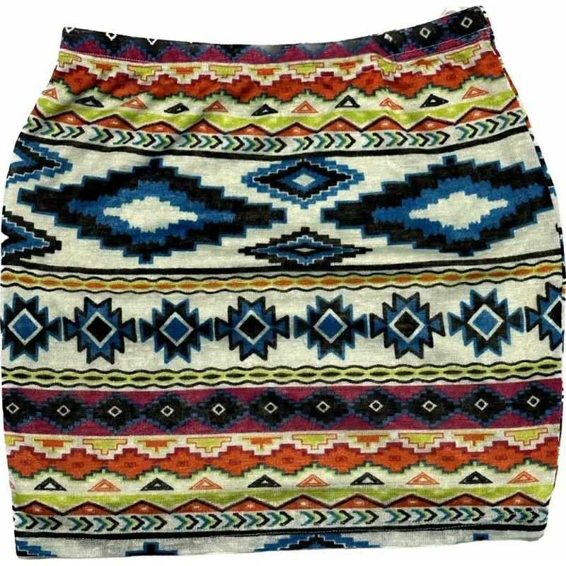 Marisa Vintage Knit Mini Skirt Tribal Patterned| y2k soft silky ethnic paisley batik abstrack victor