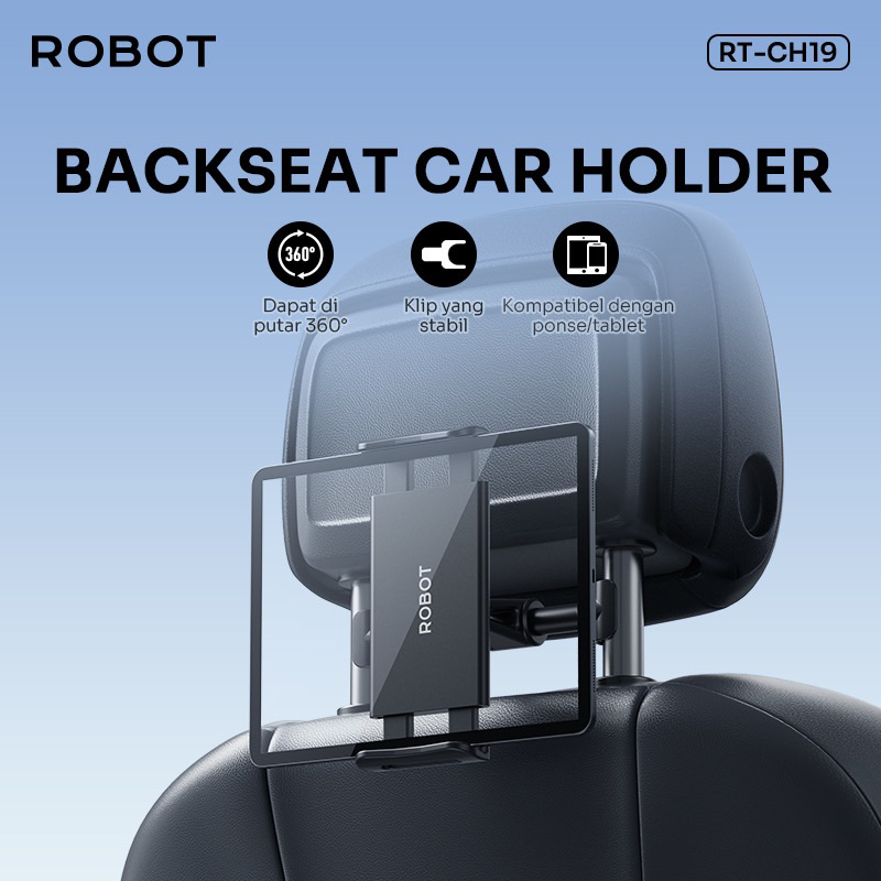 ROBOT Car Holder RT-CH19 Black 360 Rotatable For Smartphone Backseat Car Stand Holder - Garansi 1 Tahun