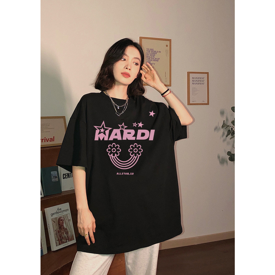 EUNII T-shirt Lengan Pendek Cartoon Pink Mardi Flowers Korean Style/Kaos Atasan Wanita/Baju Kaus Oversize Wanita/Kaos Wanita