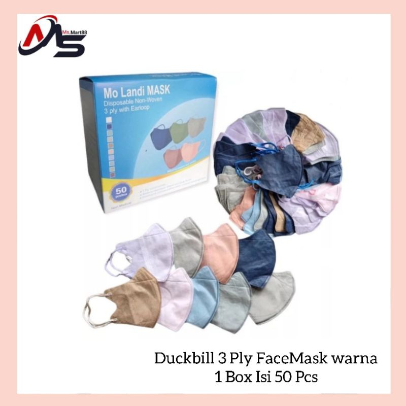 Masker Duckbill 3 Ply Face Mask Warna Mix 1 Box Isi 50 pcs