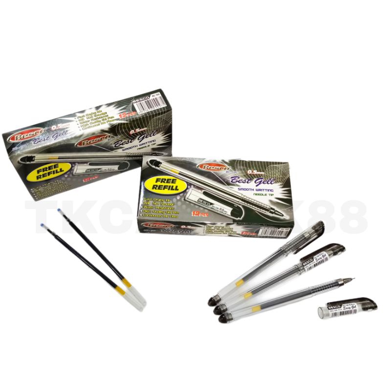 

12 Pulpen Gell Hitam Besco Free Refill/Pen/Pena/Ballpoint Gell