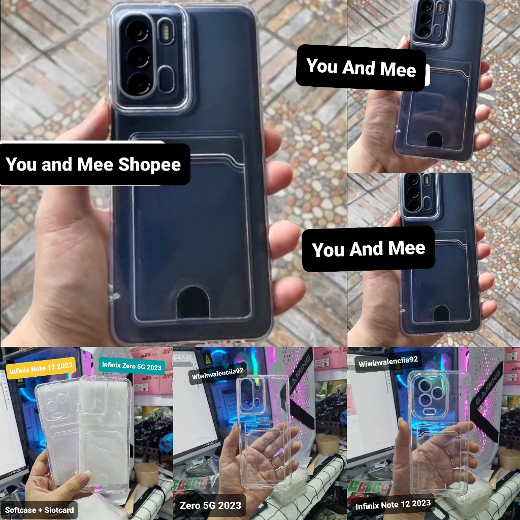 2023!! Soft Case Bening + SLOT Kartu INIFINIX Note 12 2023 / Zero 5G 2023 Casing Slot Tempat Kartu CARD Softcase CLEAR Airbag Four Air bag Silicone Kondom Karet TPU Plastik Plastic warna Transparent 4G 5G S Slotcard ATM SIM Acces Note12 Zero5G