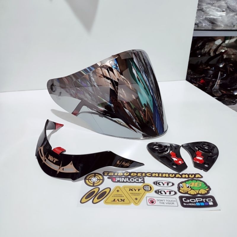 paket visor kyt galaxy flat r + rachet + spoiler kyt galaxy flat r free sticker visor