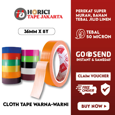 

HORICI CLOTH TAPE 36MM*8Y ISOLASI WARNA WARNI LAKBAN PEREKAT SUPER MURAH /BAHAN TEBAL JILID LINEN