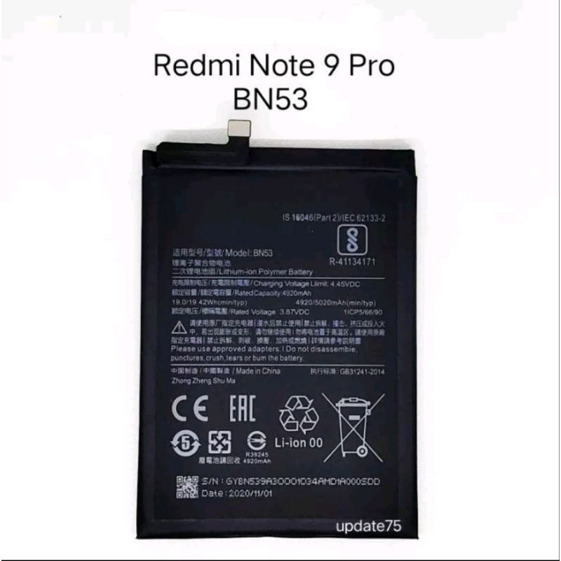 BATERAI BATRE XIAOMI REDMI NOTE 9 PRO / REDMI NOTE 10 PRO BN53 ORI