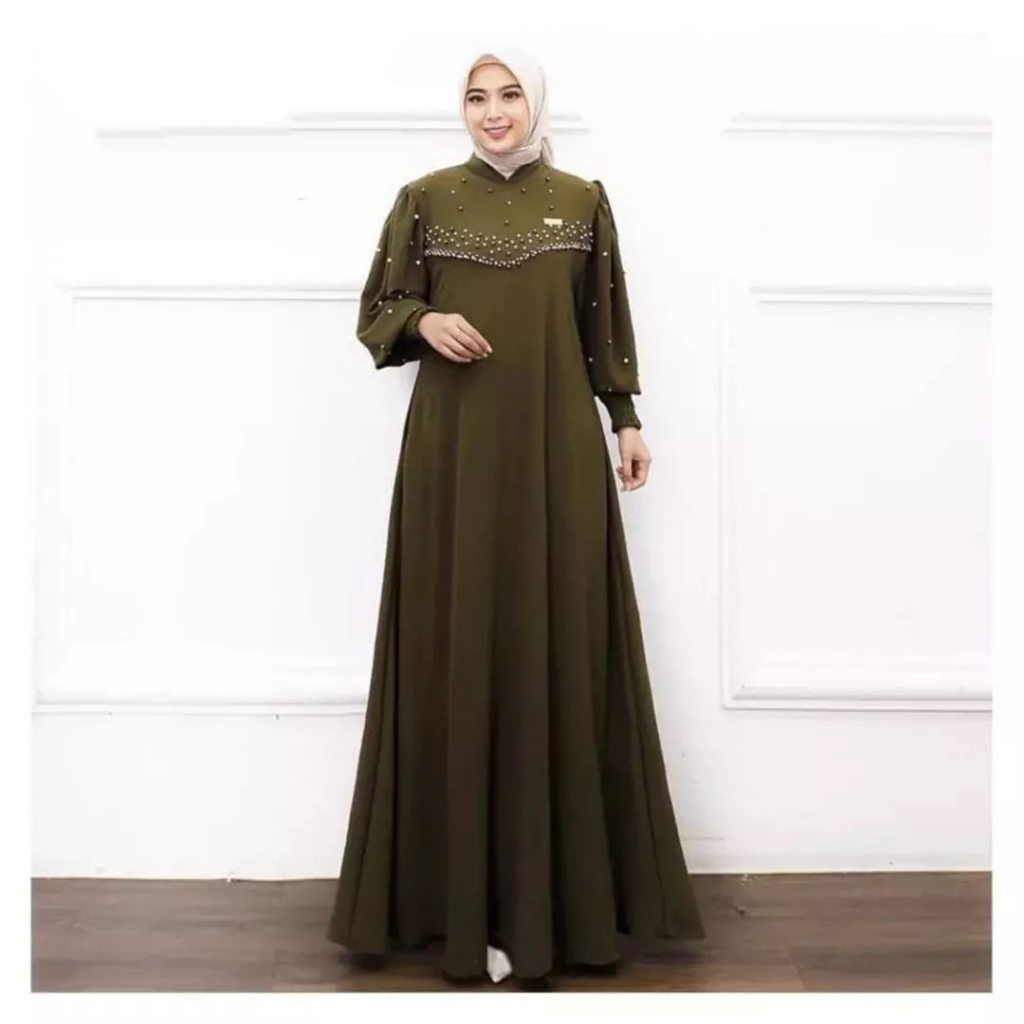 Baju Gamis Wanita Jumbo / Oversize Vioni Dress Size L XL XXL Muslim Wanita Kondangan Gaun Pesta Mewah Zipper Belakang Model Tangan Balon Terpopuler Wedding Dress Matt Cringkle Mix Mutiara Gamis Firlya Maxy