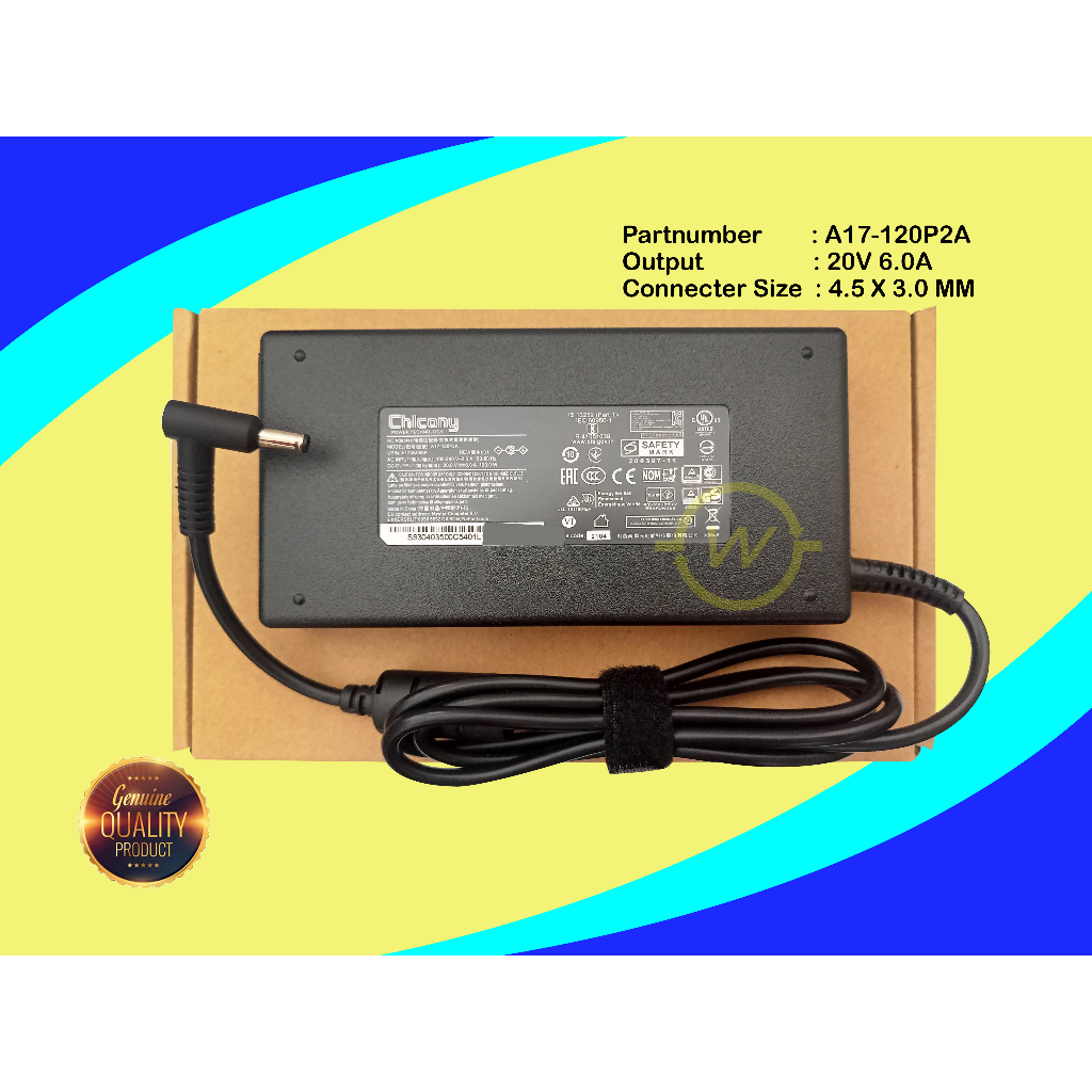 Charger Adaptor Laptop MSI 20V 6.0A 4.5X3.0MM For MSI GF63 Chicony Original