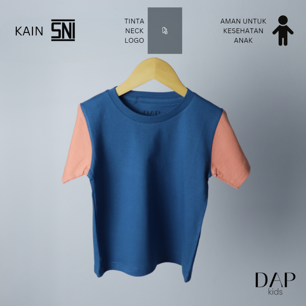DAP kids Kaos Polos Anak Two Tone T-Shirt Deep Blue - Dusty Peach