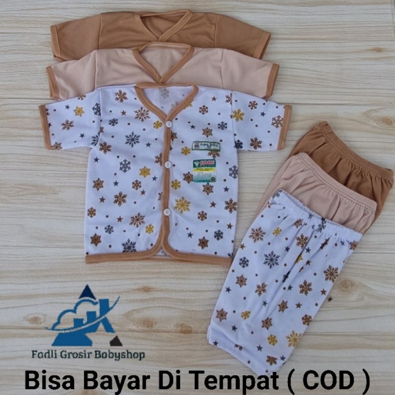 3 Setel Baju Celana Bayi Newborn Lengan Pendek Motif Coklat Kaos Anak Stelan Bayi Usia 0-3 Bulan