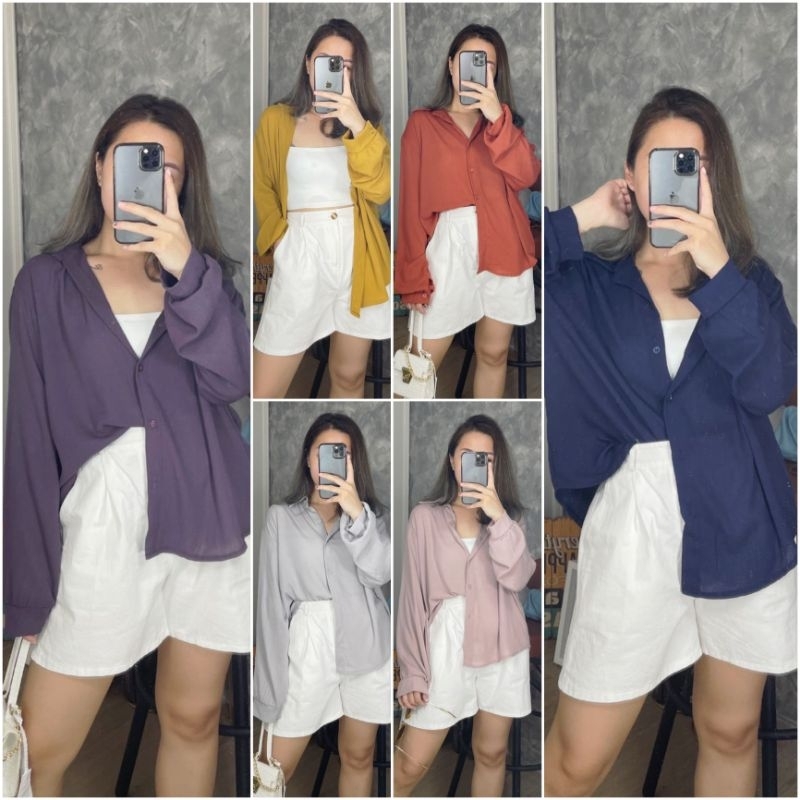 ♡ PREMIUM ♡ ORIGINAL ! NORRIE COLLAR BUTTON CRINKLE BACK TWIST LOOSE LONG SLEEVE SHIRT  ( BUSUI FRIENDLY )