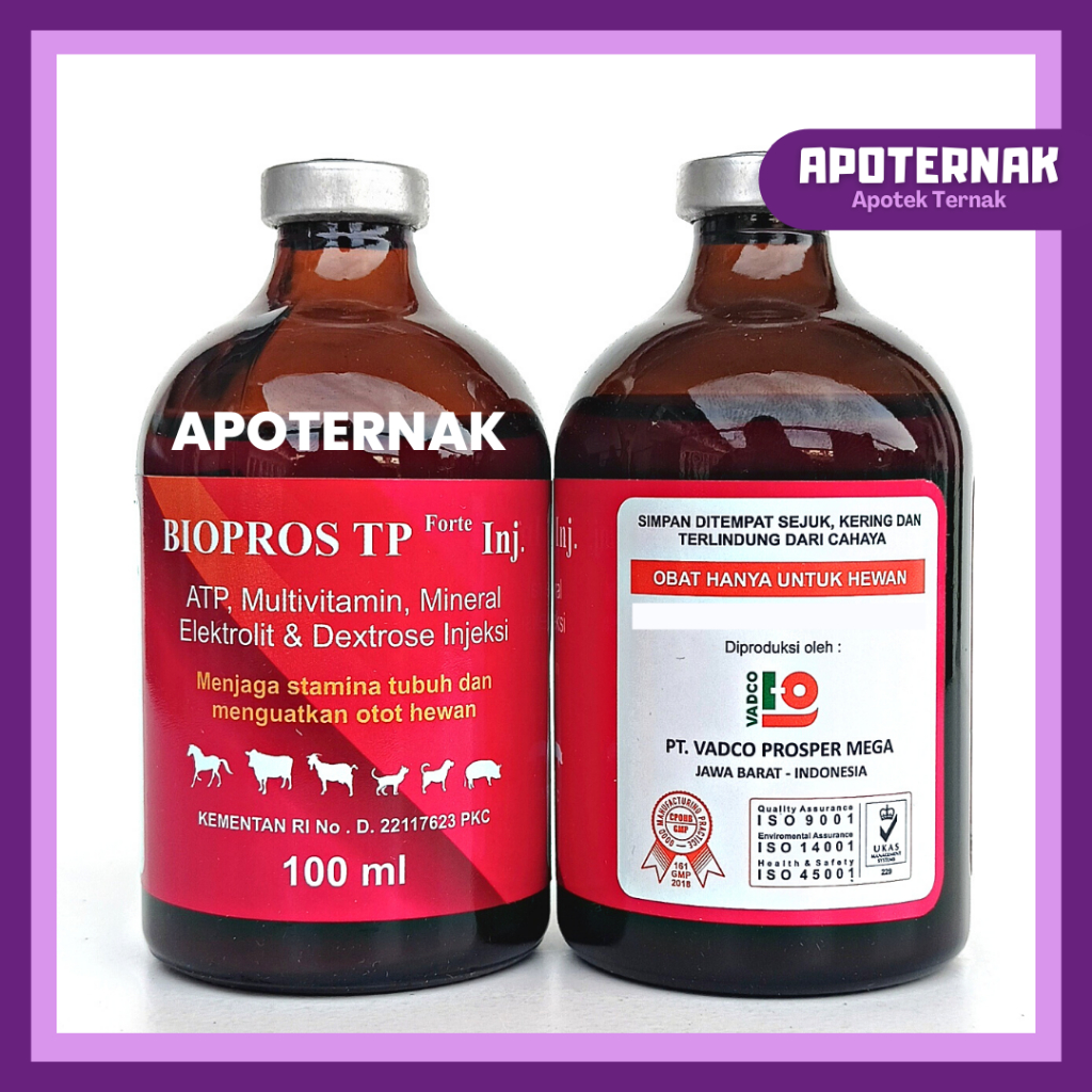 BIOPROS TP FORTE 100 ml | ATP Vitamin Mineral Penguat Otot Hewan Sapi Kambing Domba Kerbau Ambruk | Like Cardiofit | Vadco