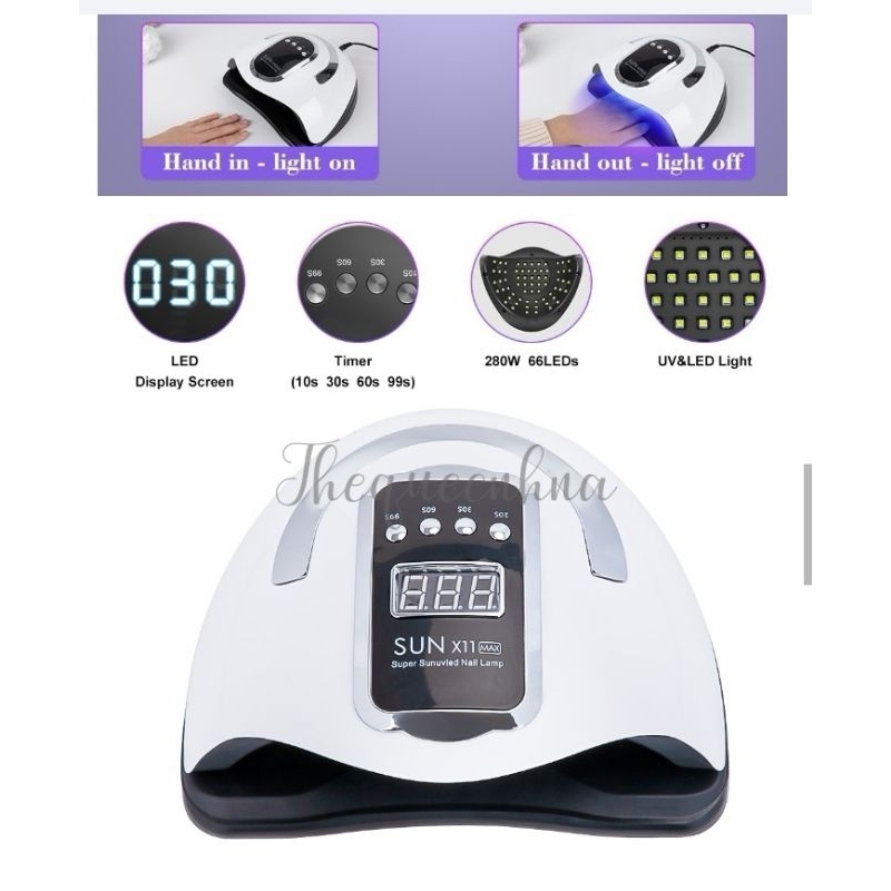 SUN X11 Max 280W Garansi Satu Bulan 66Leds Dalam Full Hitam Lampu Pengering Kutek Gel Led UV Nail Lamp Alat Pengering Kutek Gel