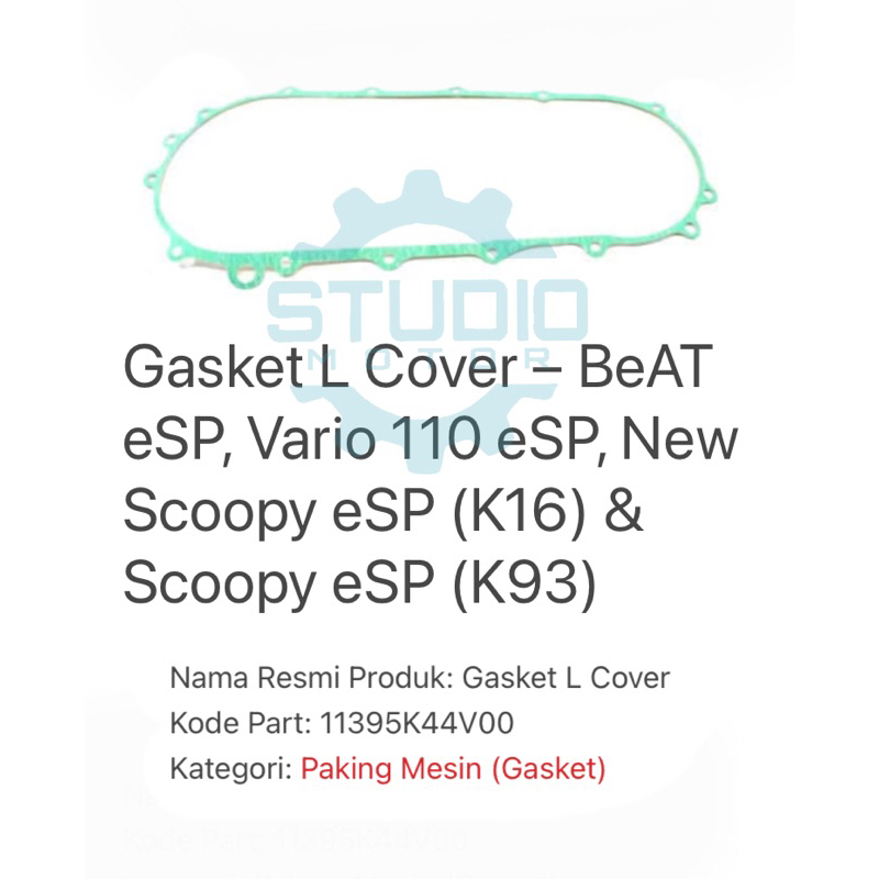 Gasket Perpak Paking Bak Cvt  Beat Fi ESP Stater Halus K25 K44 Scoopy FI ESP Vario 110 Fi ESP BEAT POP 11395K44V00 Merek Riko